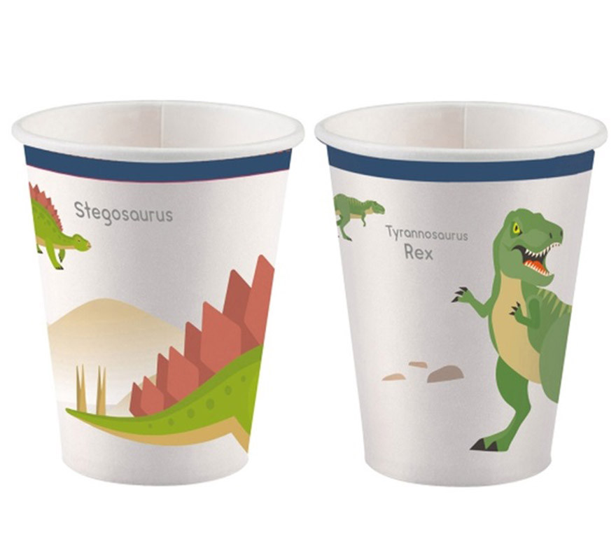 Embalagem de 8 copos de dinossauro de papelão de 250 ml