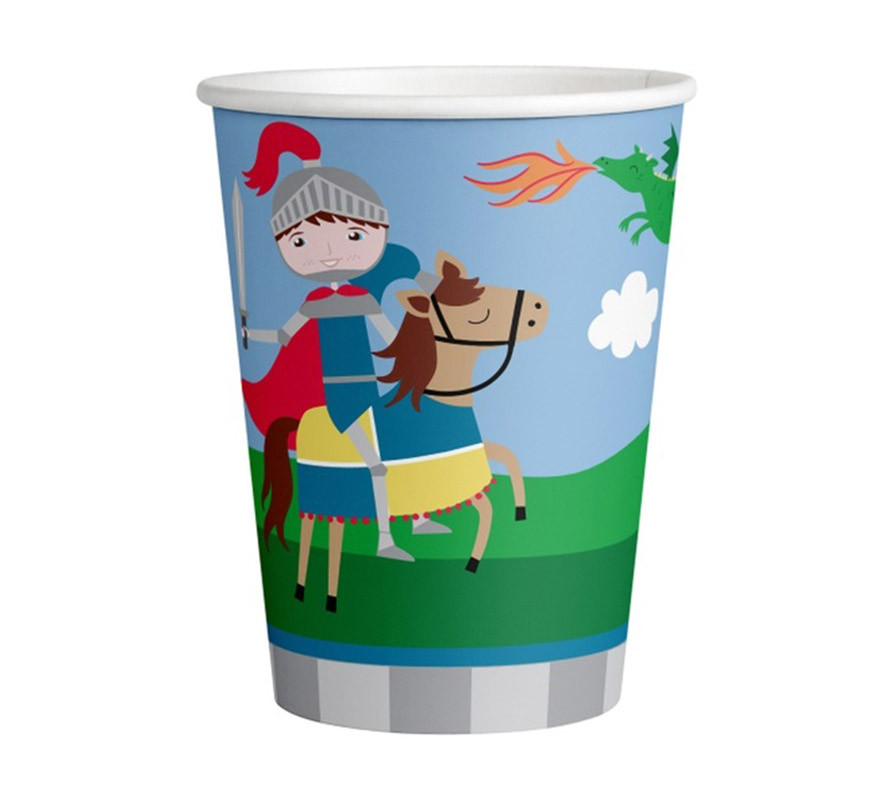 Embalagem de 8 copos de papelão Cavaleiro Medieval 250 ml