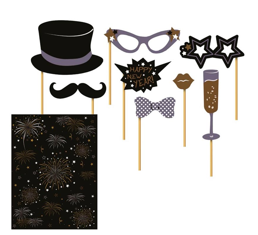 Photocall Pack with 8 Pieces for New Year's Eve
