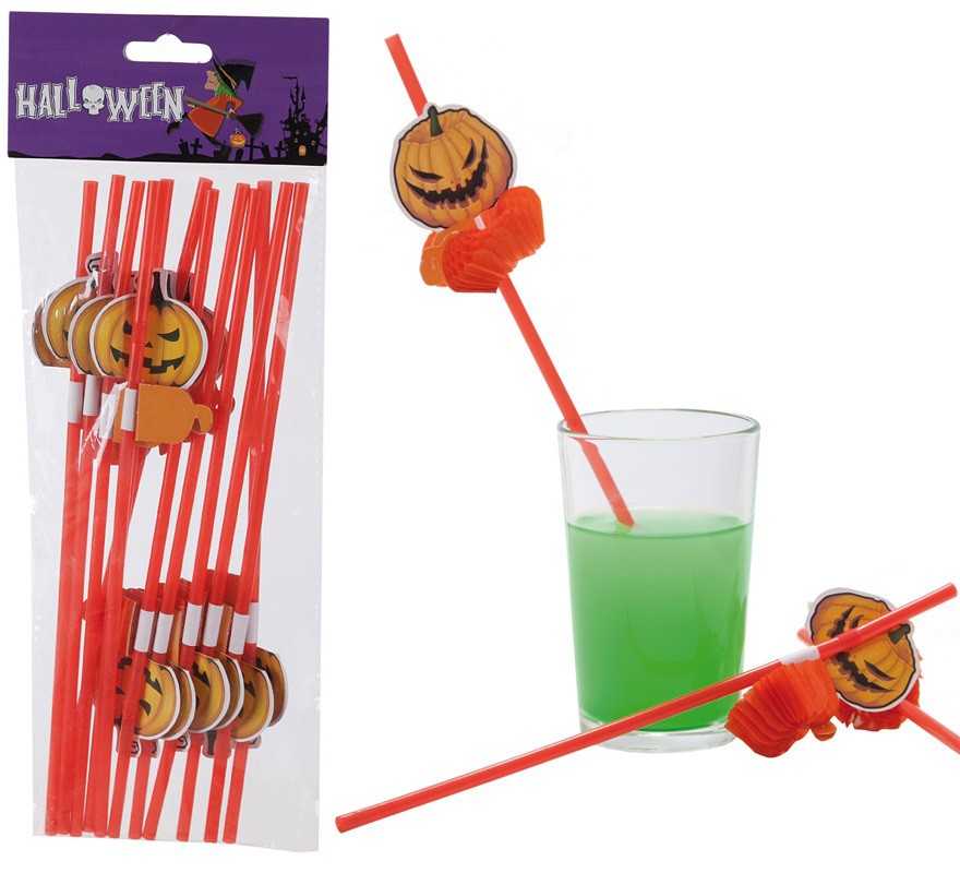 Pumpkin Straws 24Cm. (Set 12 Units) Pumpkin Straws 24Cm. (Set 12 Units)