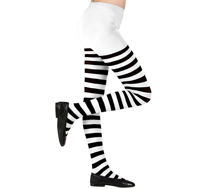 Meia-calça branca com listras pretas, 70 denier, para meninas