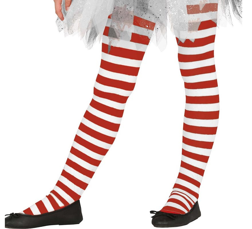 Collants Elfa de Natal infantil às riscas vermelhas e brancas