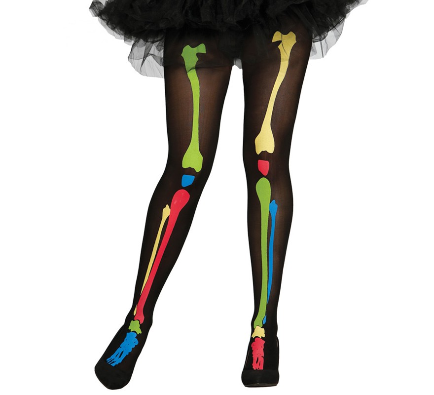 Meia-calça esqueleto multicolorida