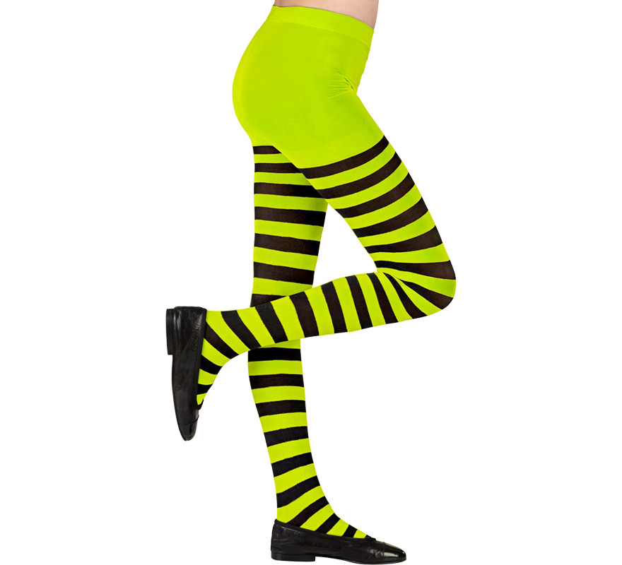 Meia-calça verde com listras pretas, 70 denier para meninas