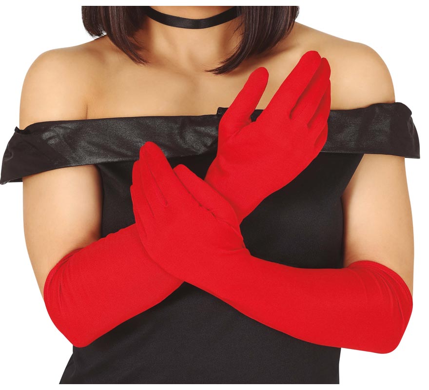 Pair of red gloves long 45 cm