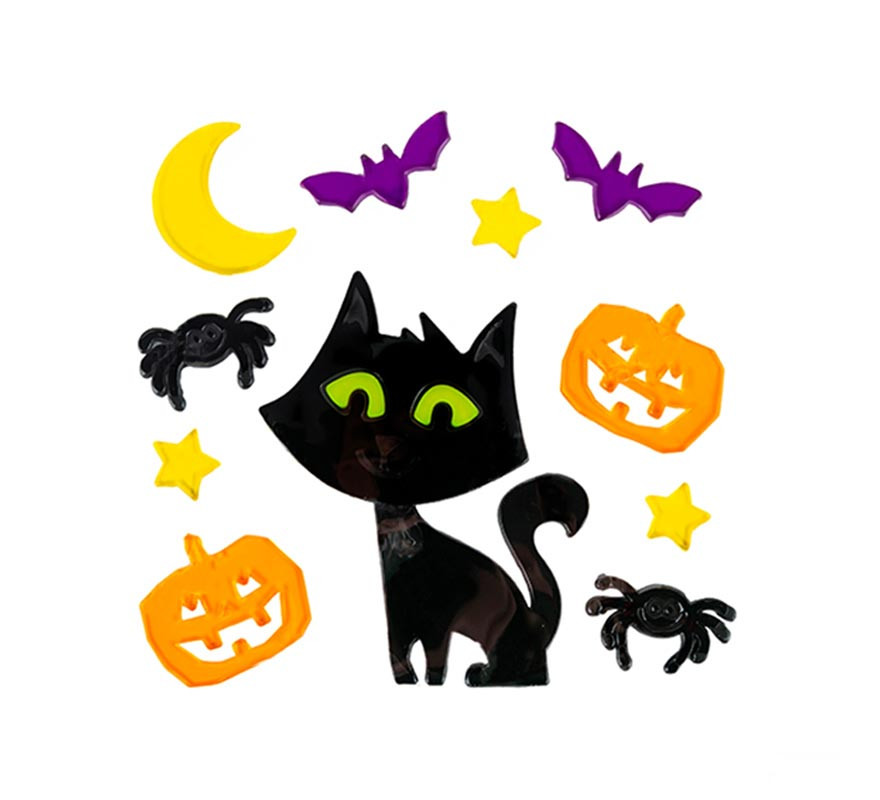 Adesivo de gel gato, aranhas e abóboras