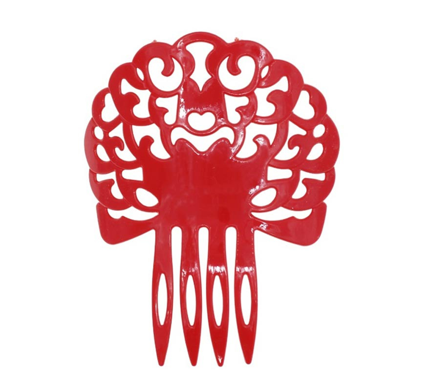 Pente Sevillana Flor vermelha média 14,5 cm