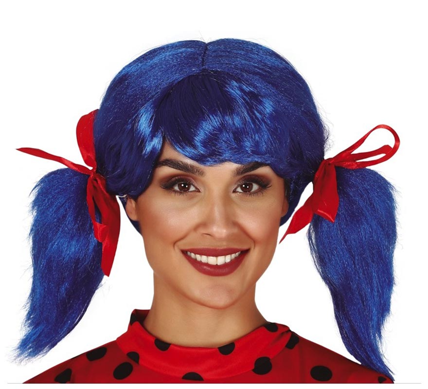Blue Wig with Pigtails and Bow
