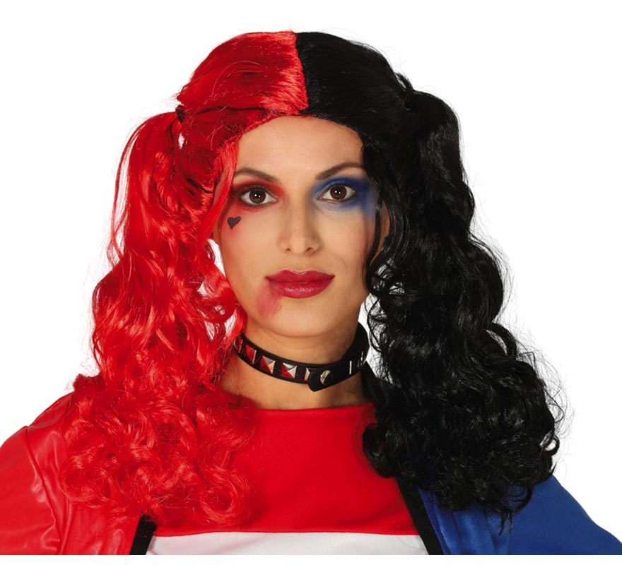 Peruca de trança vermelha e preta