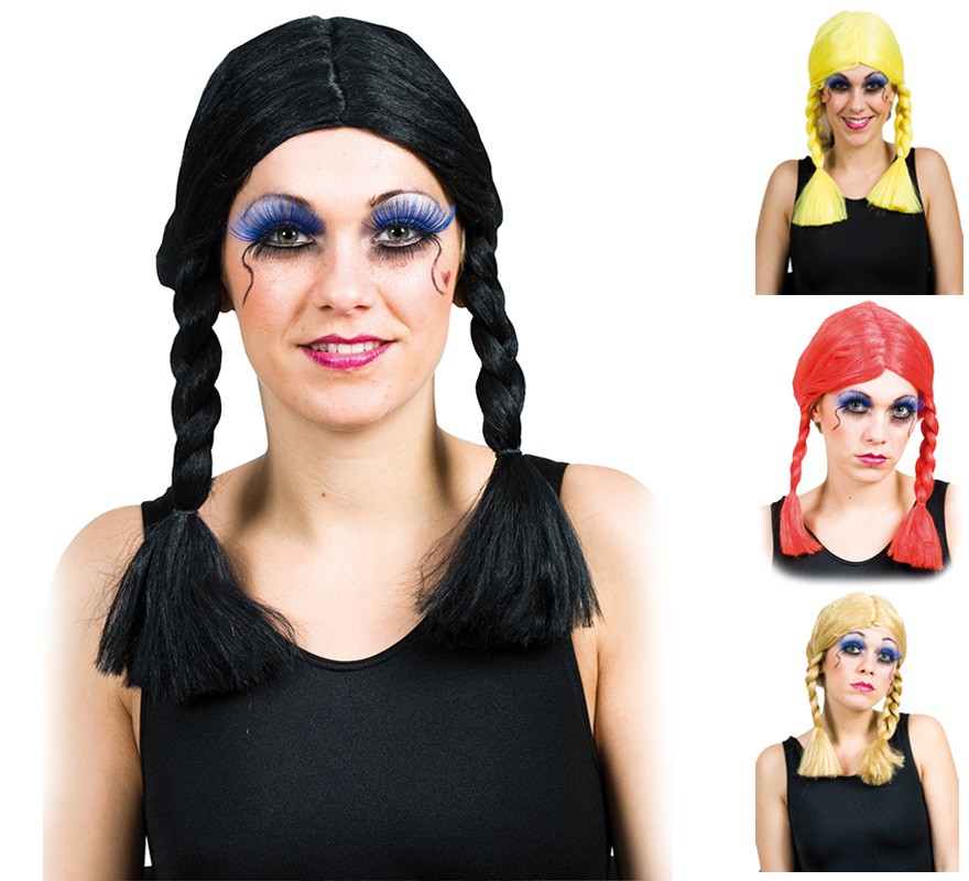 Wig with braids in various colors