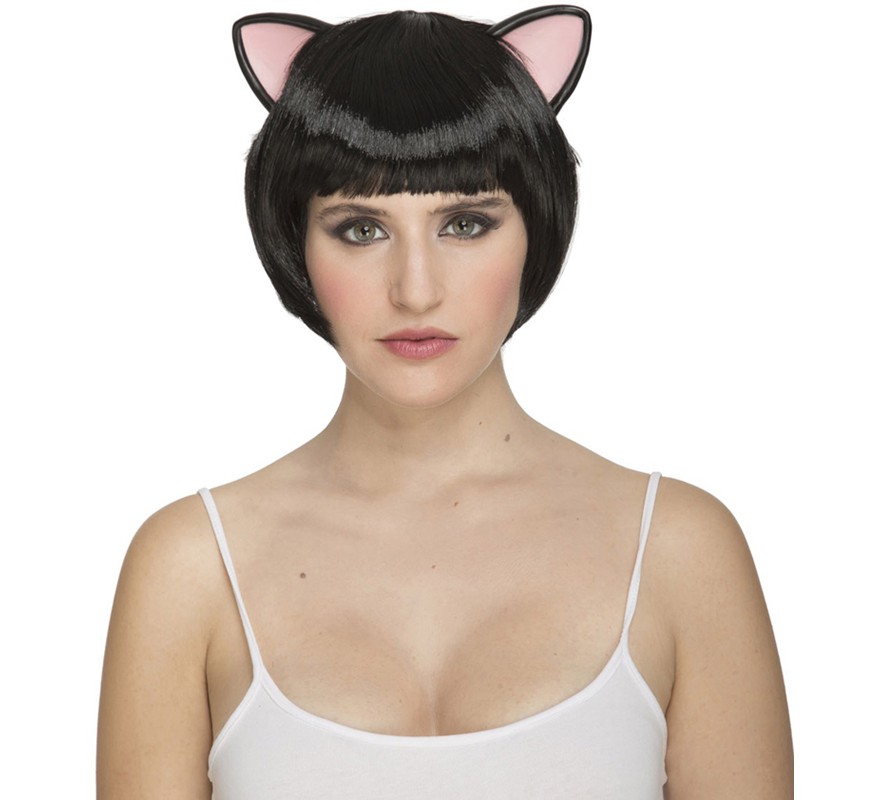 Peruca Curta com Orelhas de Gatinho