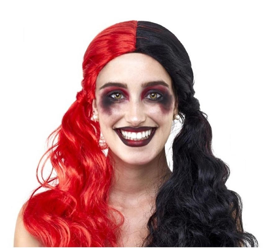 Peruca Arlequina com Tranças Bicolores para Adulto