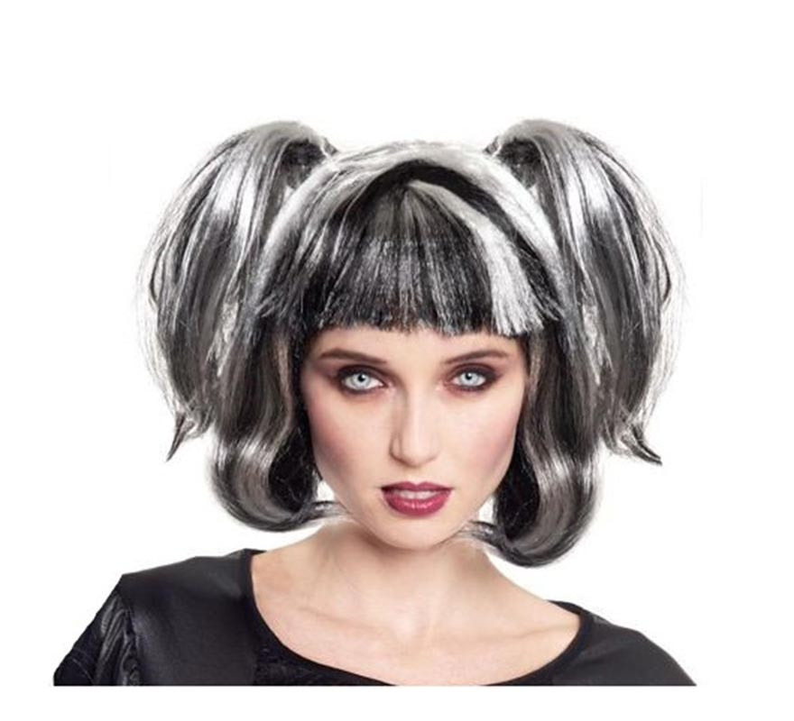 Black and white witch wig with pigtails Black and white witch wig with pigtails