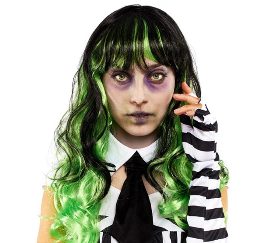 Peruca de bruxa adulta verde e preta