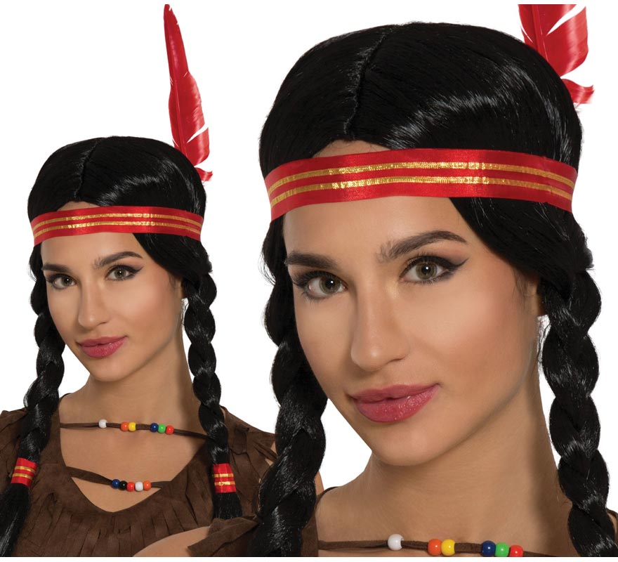 Indian wig with ribbon and feather