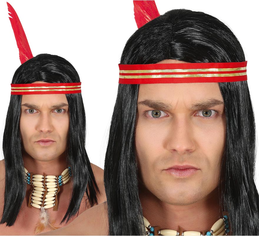 Indian wig with ribbon and feather