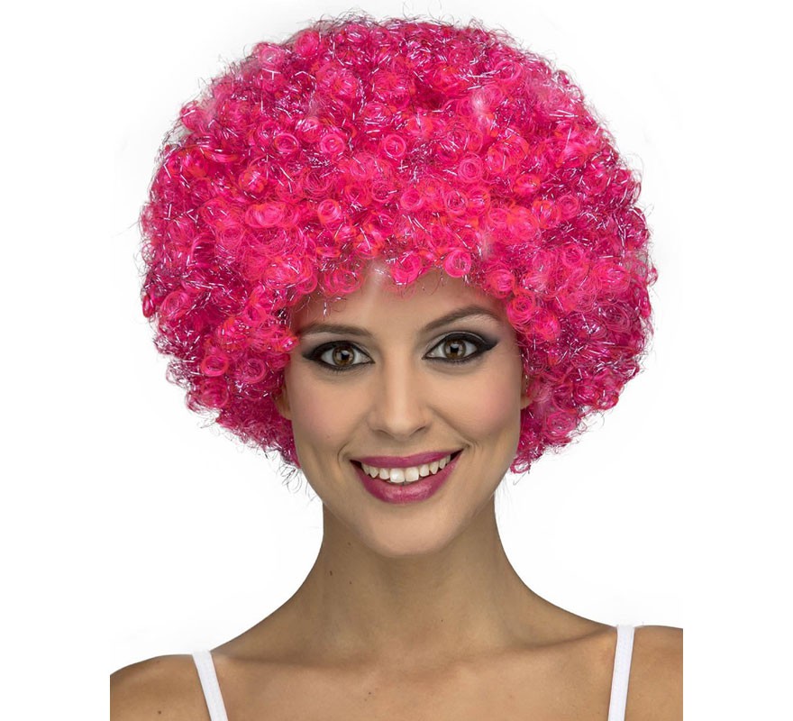 Peruca de palhaço encaracolado rosa