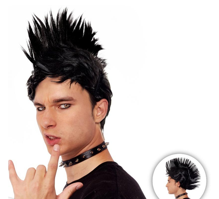 Peruca Punky com crista preta