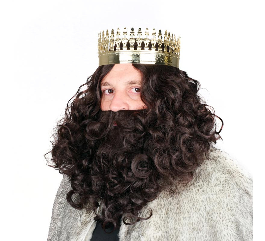 Wizard King Wig with Matte Dark Brown Beard Wizard King Wig with Matte Dark Brown Beard