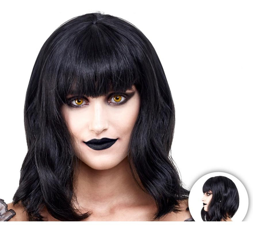 Short black vampire wig with fringe