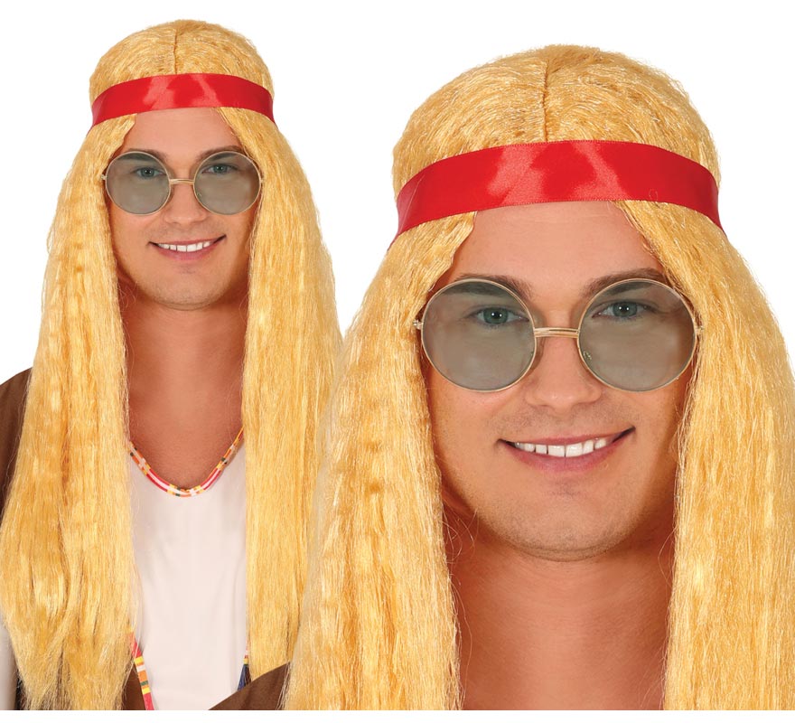 Peruca hippie com fita vermelha 