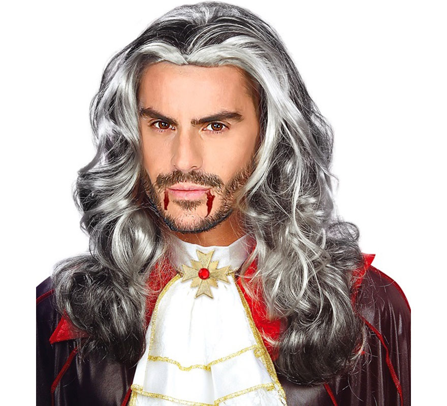 Peruca longa de vampiro preta e branca