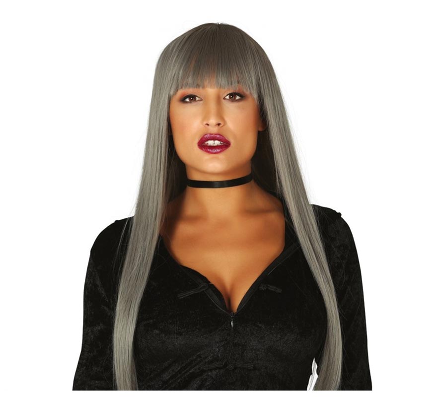 Long Gray Wig with Bangs