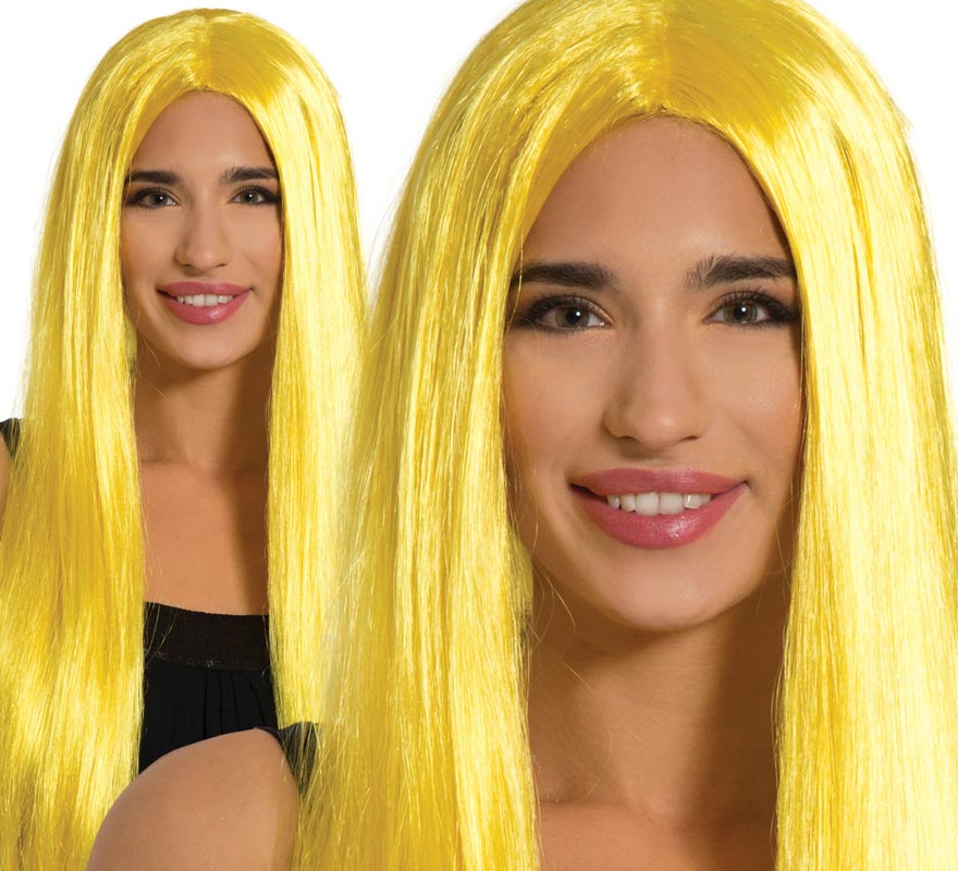 Peruca longa amarela longa