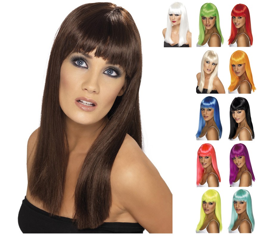 Straight long hair wig with bangs in various colors