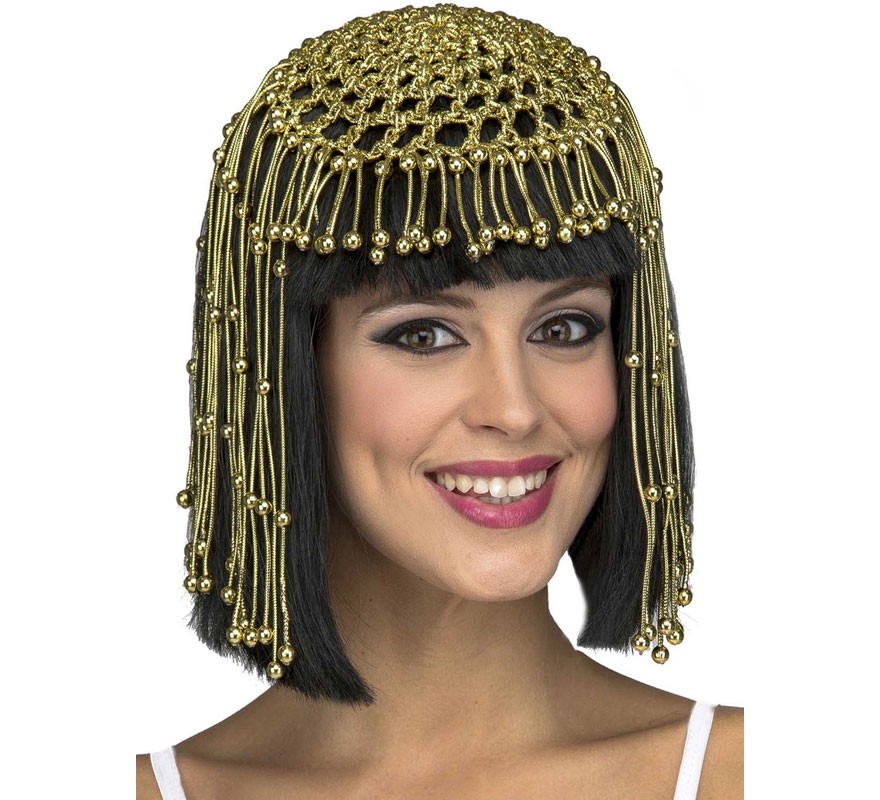 Black Cleopatra wig with gold decorations
