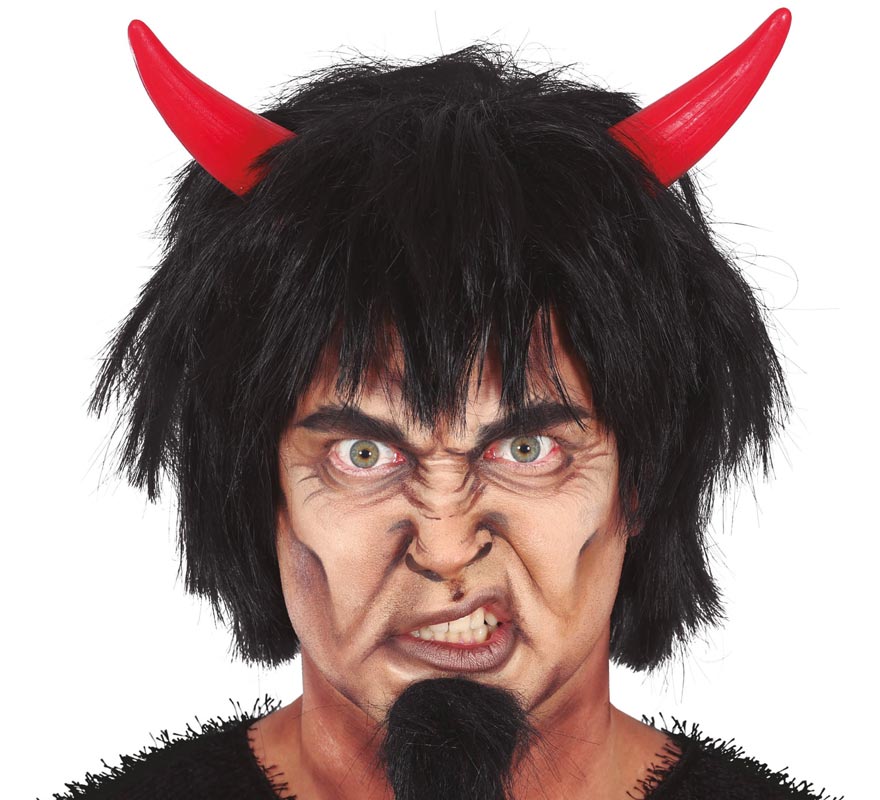 Black Devil Wig with Red Horns