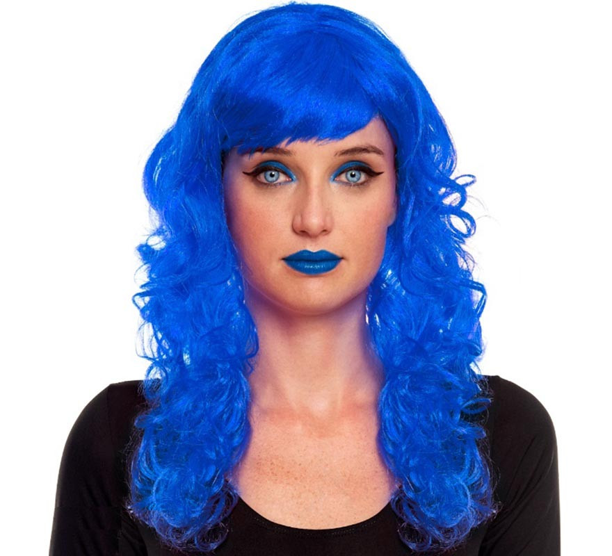 Dark blue waves wig with fringe