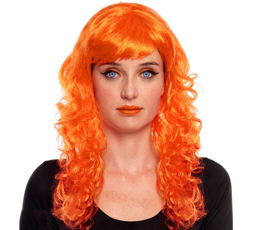 Peruca de ondas laranja com franja