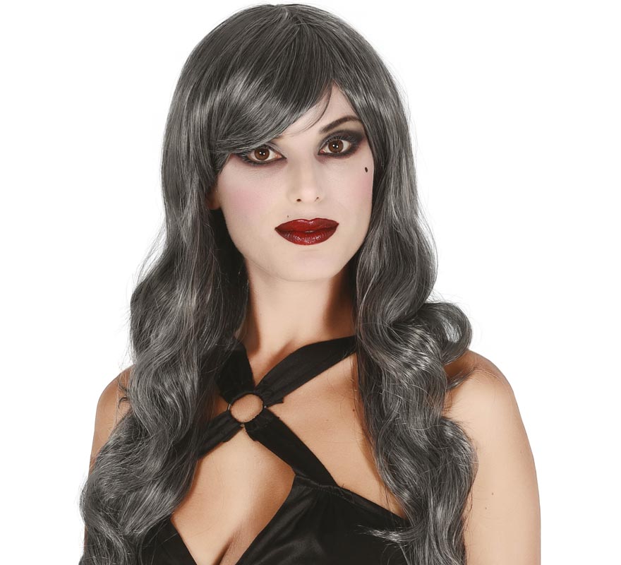 Peruca Longa Ondulada Cinza