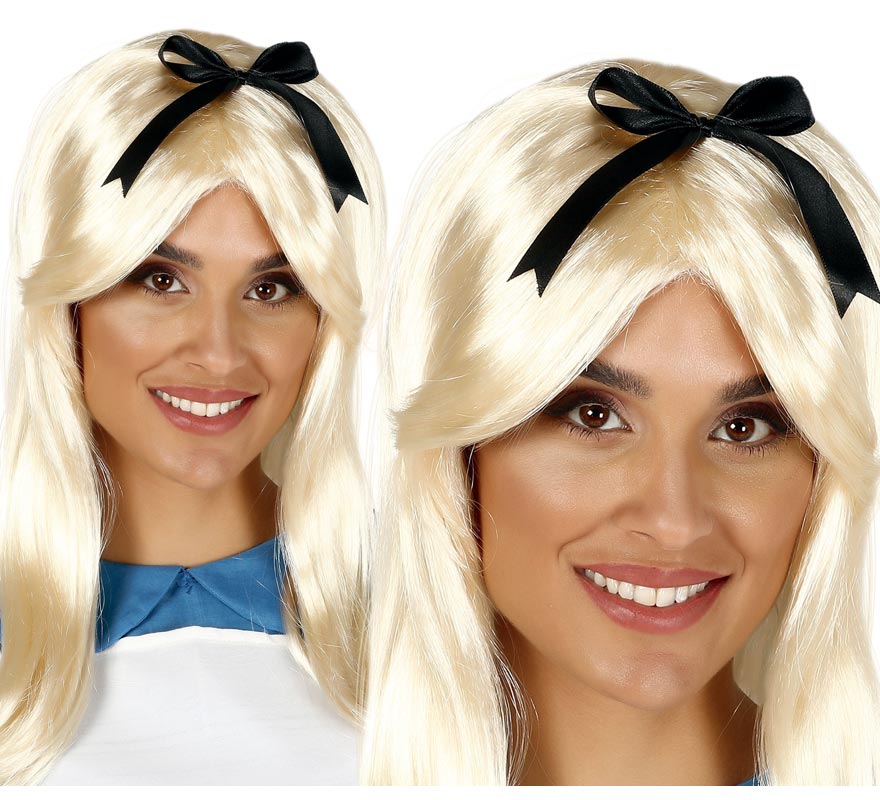 Peruca loira com laço preto