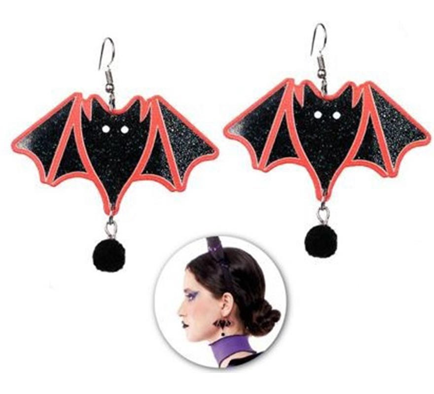 Glitter Bat Earrings with pompoms
