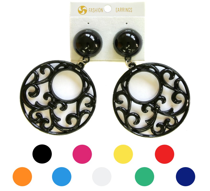 Circular Flamenco Earrings with decorations in various colors