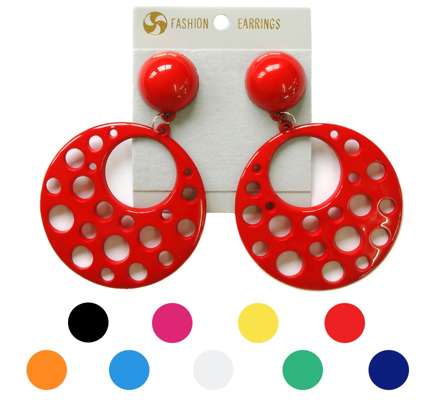 Brincos circulares de flamenco com orifícios 10 cm em várias cores Brincos circulares de flamenco com orifícios 10 cm em várias cores