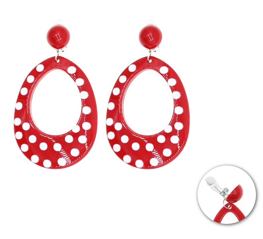 Medium red oval earrings with white polka dots