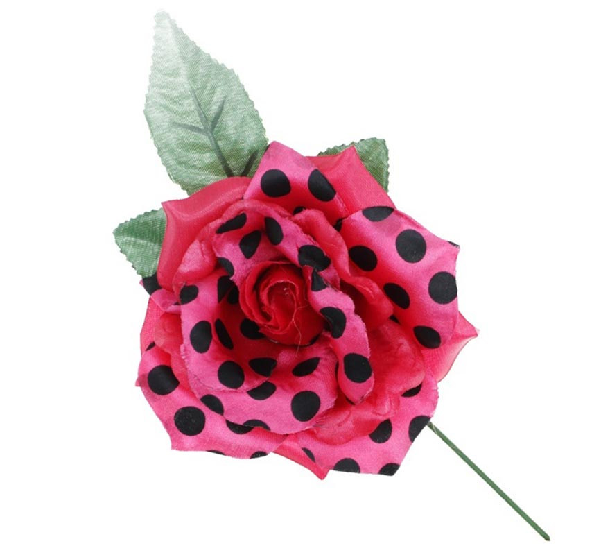 Large fuchsia Flamenca Rose with black polka dots, 15 cm