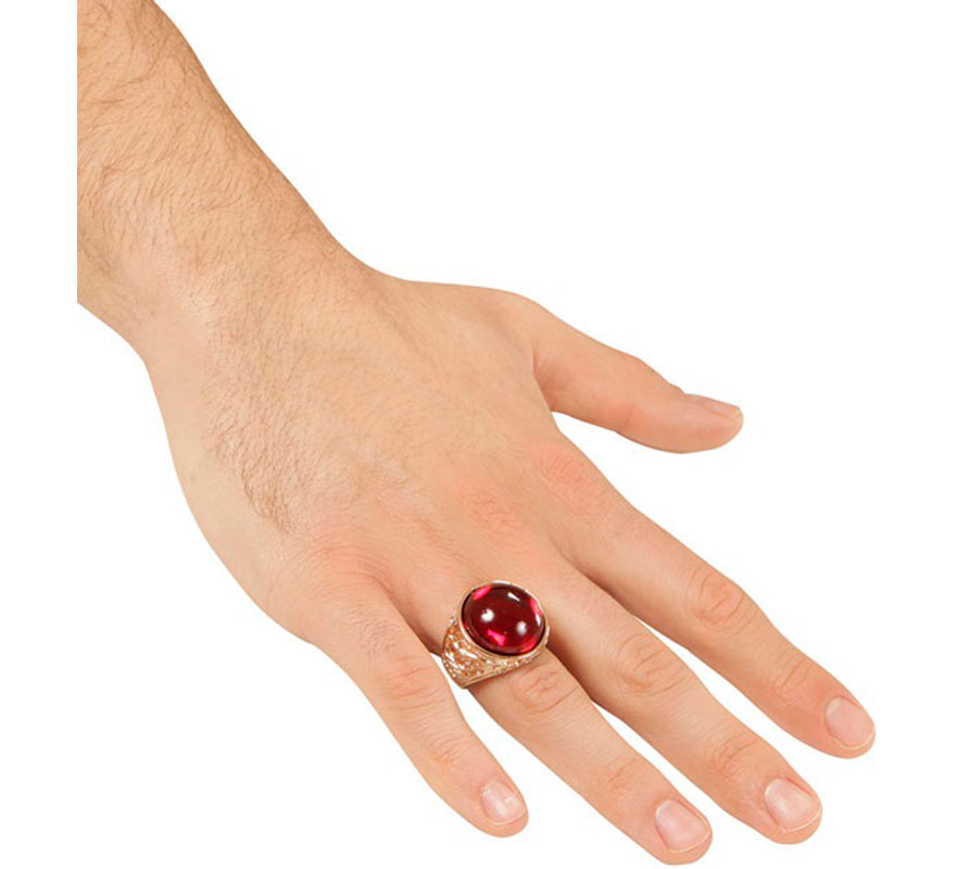 Golden ring with red gem-B
