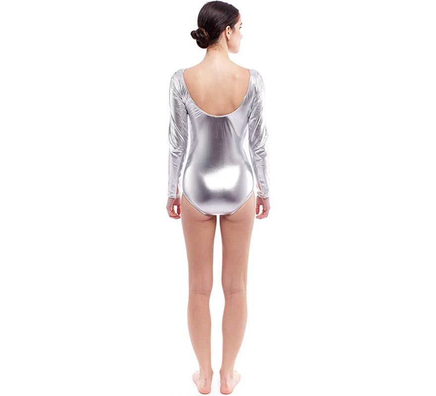 Silver long sleeve bodysuit or maillot for women-B
