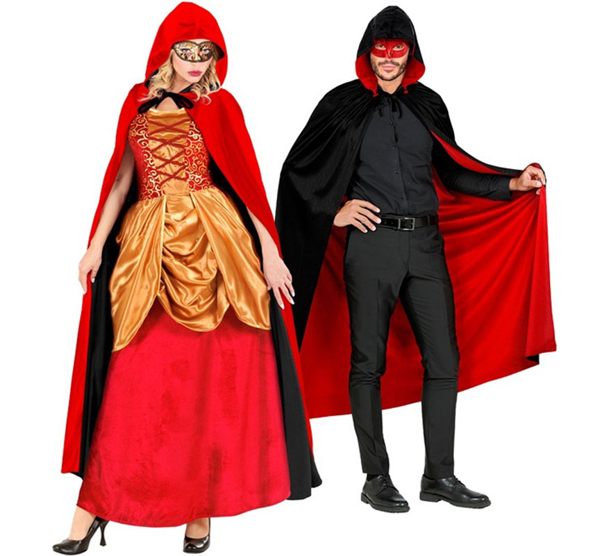 Black and red reversible hooded cape, 140 cm, for adults-B