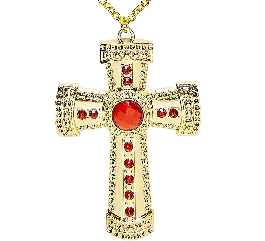 Colar Cruz Dourada com Jóias Incorporadas-B