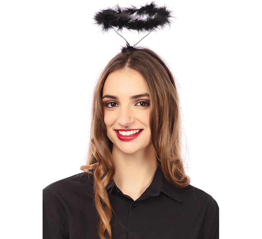 Tiara anjo preto com auréola 15x7cm-B