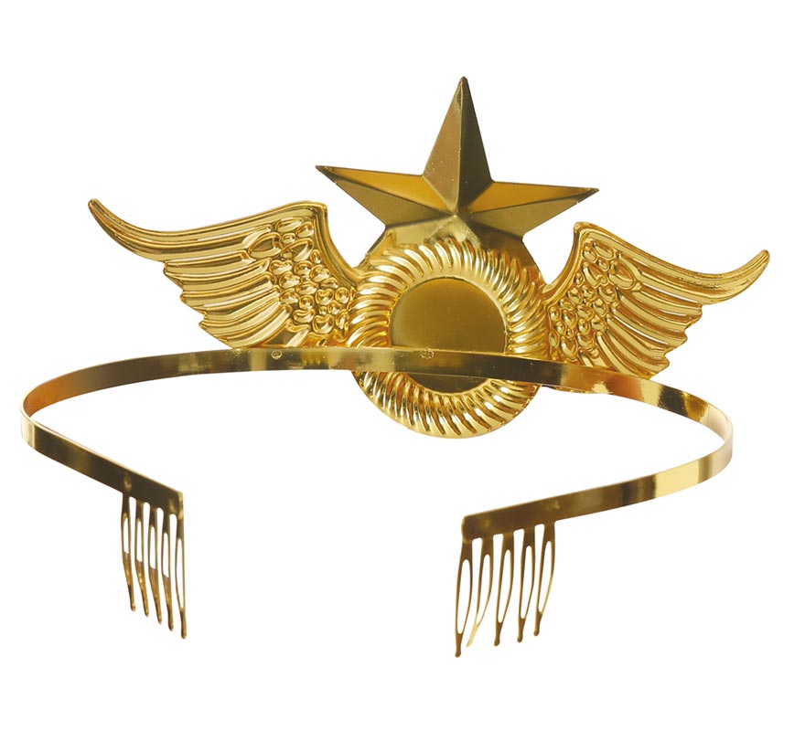 Tiara de mulher maravilha dourada com estrela-B