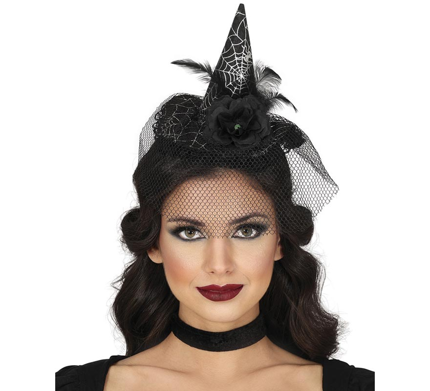 Tiara de chapéu de bruxa com véu-B