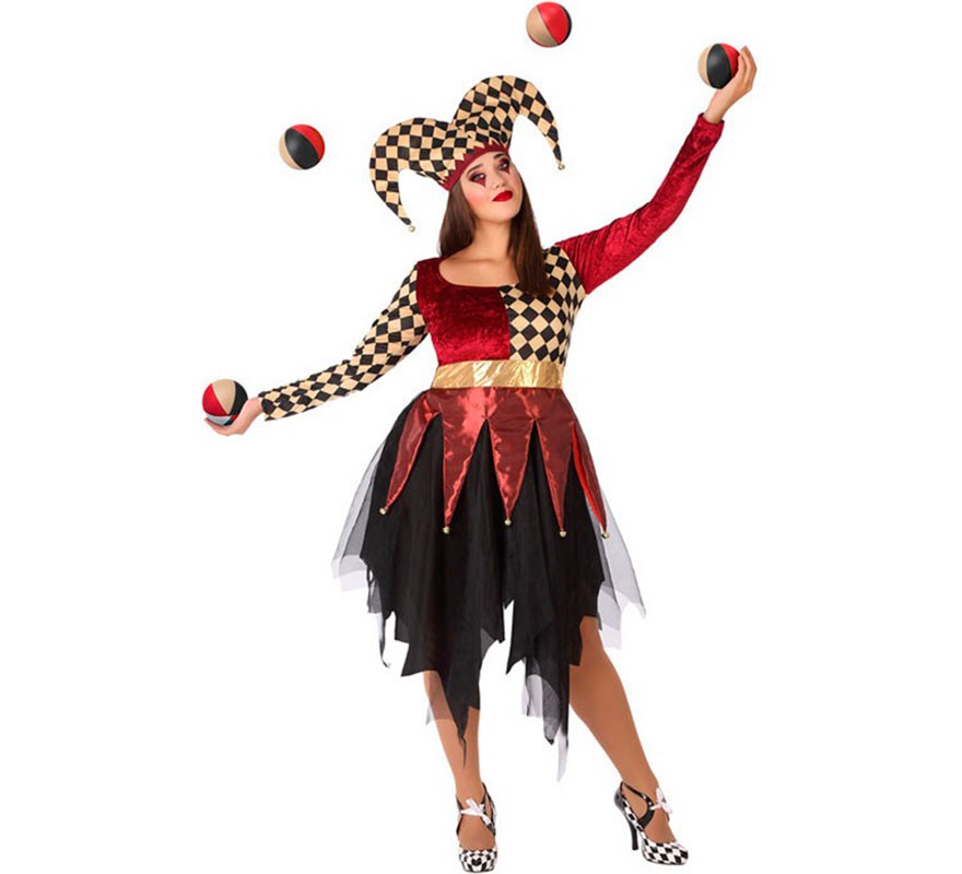 Fato de arlequim vermelho para mulher-B