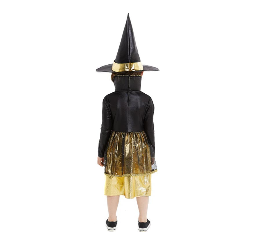 Fato de bruxa dourada e preta com chapéu para bebé e menina-B