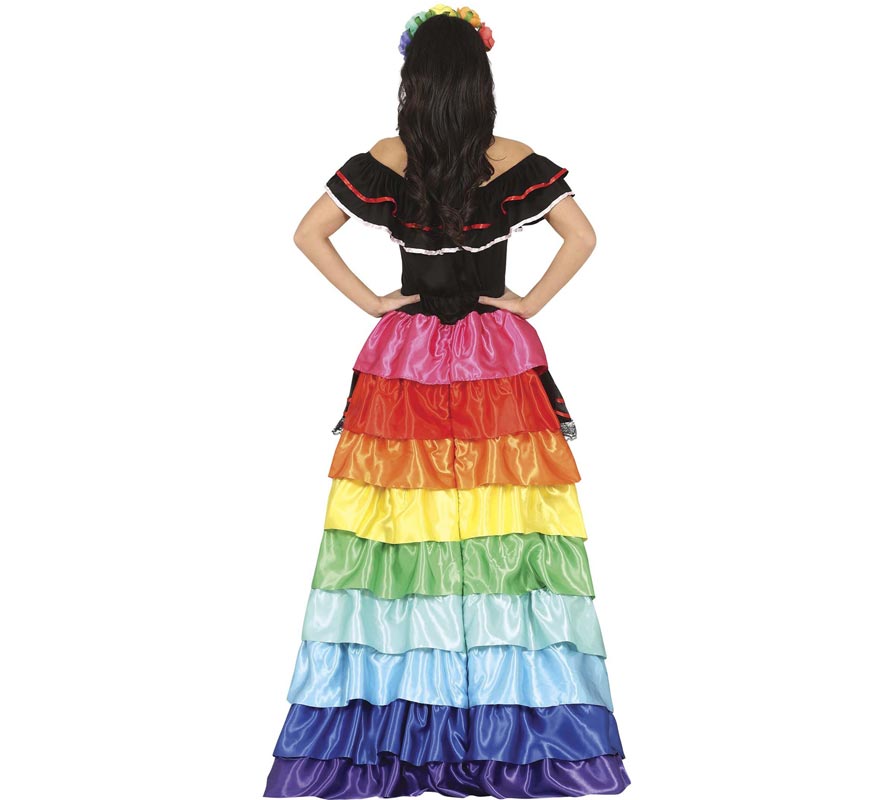 Fato de Catrina com vestido multicolorido para mulher-B